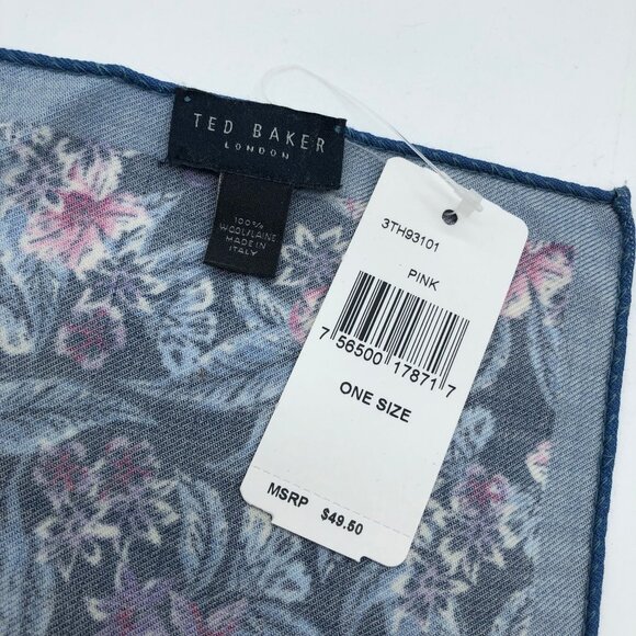 Ted Baker Mens Floral Wool & Silk Pocket Square - One Size Measures 12" x 12" - Picture 3 of 3